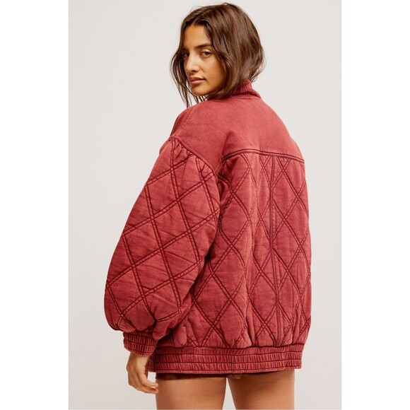 Free People Juno Quilted Jacket Top Bomber Oversized Buttondown Cotton M 284211 - Picture 4 of 10